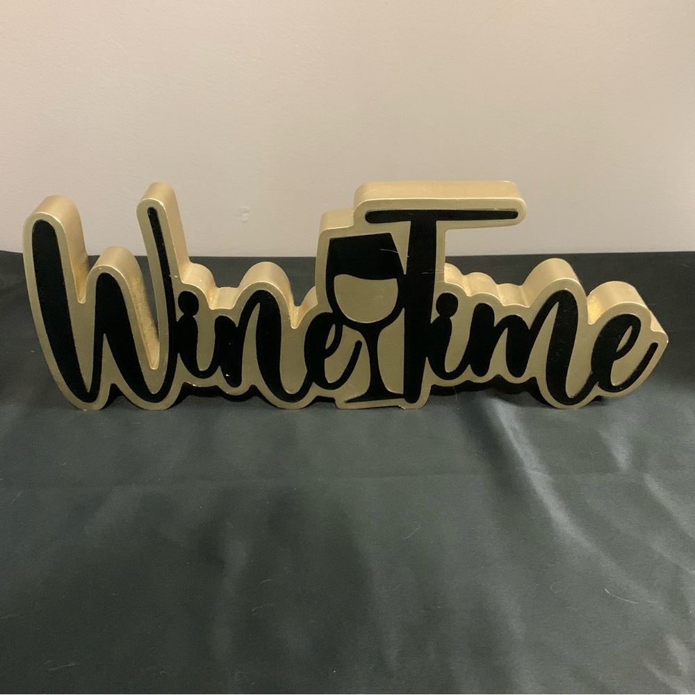 Wine Time Black & Gold Tabletop Sign | Bar Cart Decor Wine Lover Gift